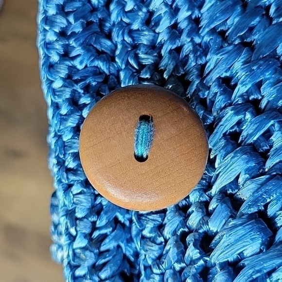 Raffia Blue Handmade Croshet Knitted Evening Pouch Clutch Bag Made in Japan - Picture 10 of 12